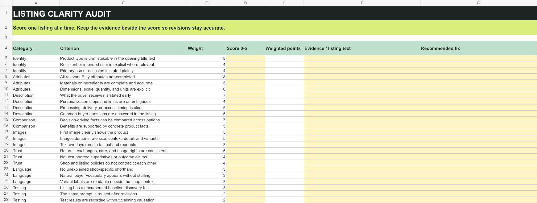 Listing Clarity Audit worksheet preview